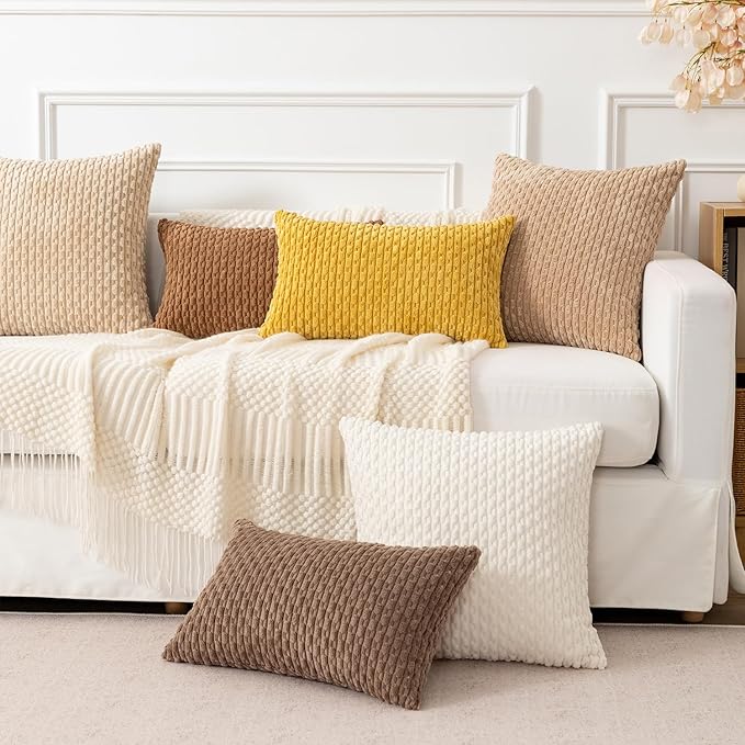 Kevin Textile Throw Pillow Covers Soft Corduroy Decorative Set of 2 Boho Striped Pillow Covers Pillowcases Farmhouse Home Decor for Couch Bed Sofa Living Room 12x20 Inch Mustard Yellow