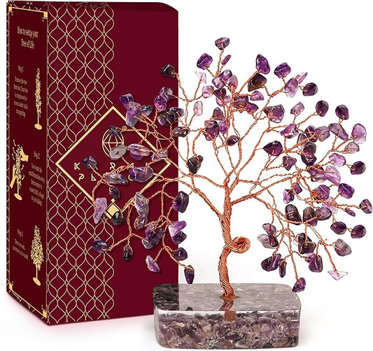 KARMAPLEDGE Amethyst Crystal Tree of Life Birthday Gifts for Women, Handmade Chakra Healing Crystals Tree for Home and Office Desk Decor, Positive Energy, Good Luck, Money, Spiritual Gifts for Mom