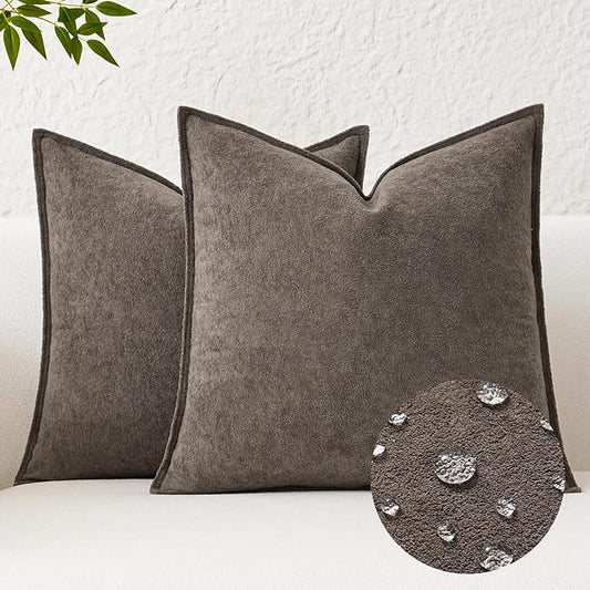 Kevin Textile Waterproof Decorative Pillow Covers Coco Brown 20x20 Inch Pack of 2 Soft Boucle Textured Throw Pillowcases Elegant Accent Pillows for Couch Sofa Chair Bed Home Decor Indoor Outdoor