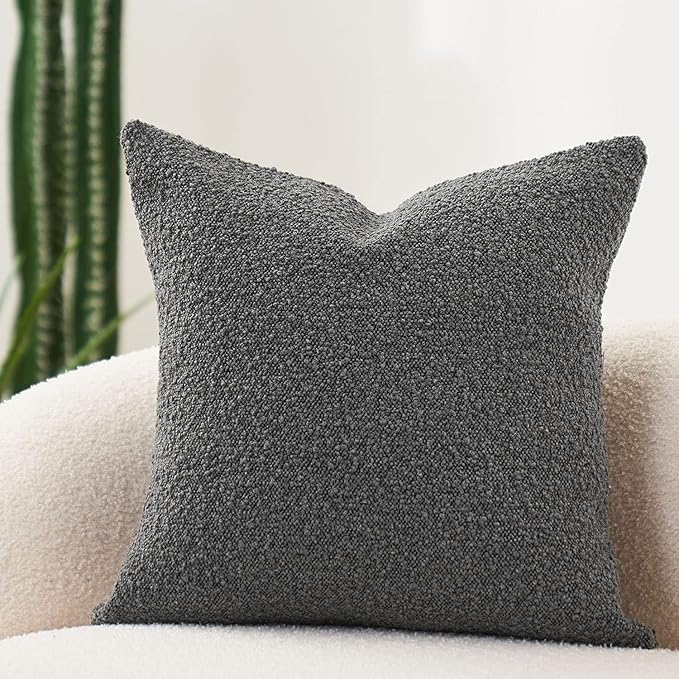 DOMVITUS Boucle Pillow Covers 20x20 Luxury Throw Pillow Covers Decorative Pillows for Bed Sofa Pillows for Living Room Accent Couch Pillows Soft Cushion Case, 1PC, Graphite Grey
