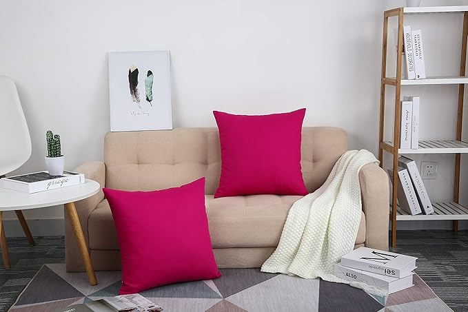 TangDepot Cotton Solid Throw Pillow Covers, 16" x 16" , Brilliant Rose, 1 Count (Pack of 1)