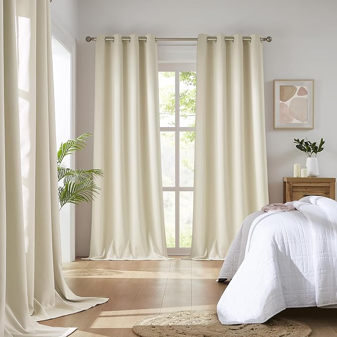 DUALIFE 90 Inch Curtains Cream Beige Blackout Window Drapes for Bedroom Thermal Insulated Room Darkening Curtains 2 Panels for Living Room,Grommet Top 52x90 Inches Long