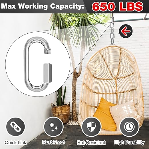 M5-30 Pack 1.95” Quick Links Chain Connectors, 3/16″ Galvanized Chain Locking Hooks, 650LBS Heavy Duty Thread Quick Link Clips, Twist Oval Keychain D Shape for Swing, Backpack, Key Ring