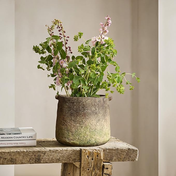 LuxenHome Rustic Cement Flower Vase, Ginger Root Brown, 8.9-Inch Tall Cylinder Vase, Perfect for Dining Table Decor, Home Decor, Living Room Decor