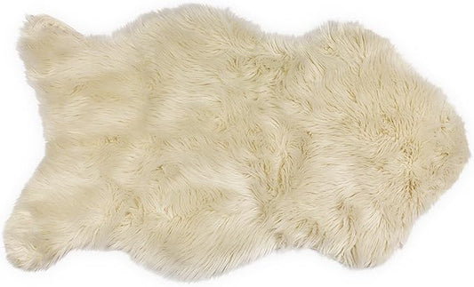 Nouvelle Legende Faux Fur Sheepskin Rug Single, Soft, Plush, Premium High-Pile Accent Rug for Bedrooms, Hallways & Living Spaces, Warm & Cozy, Faux Leather Backing, Easy Care, 23" x 40", Ivory White