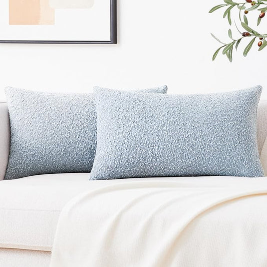 Mixhug Decorative Boucle Throw Pillow Covers, Light Blue, 12 x 20 Inches, Pack of 2 - Textured Boho Pillow Covers for Couch and Bed
