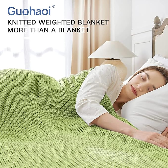 Guohaoi Knitted Weighted Blanket for Adults (Light Green 60"x80" 25lbs) No Beads Cooling Throw Blanket for Hot Sleepers, Home Decor Breathable Chunky Knit Heavy Blanket Use on Queen/King Size Bed