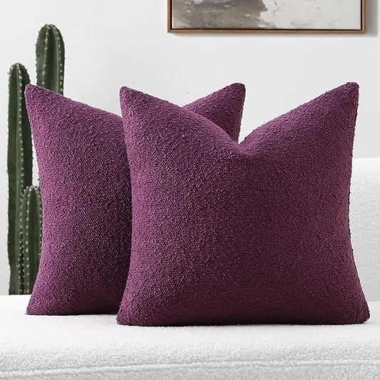 FUTEI Pack of 2 Purple Decorative Throw Pillow Covers 18x18 Inch Soft Cozy Solid Boucle Textured Cushion Case,Modern Home Decor for Couch Bed Living Room