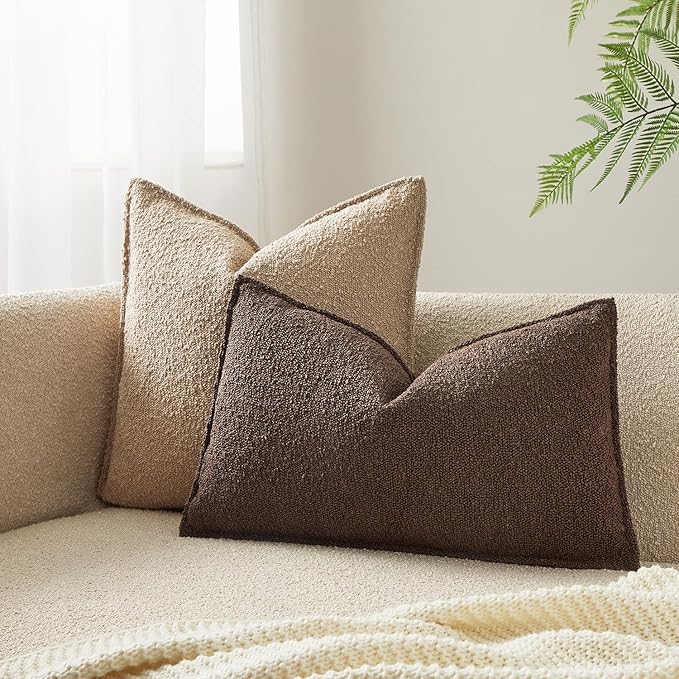 JUSPURBET Brown Decorative Pillow Covers 12x20 Set of 2 Throw Pillow Covers for Couch Sofa Bed Cozy Boucle Textured Lumbar Cushion Covers Cases with Hidden Zipper for Living Room Home Decor