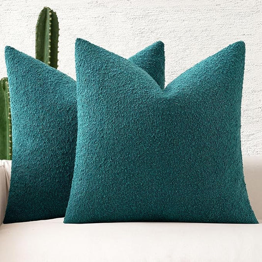 MIULEE 20x20 Inch Decorative Pillow Covers for Couch Bed Set of 2 Textured Boucle Neutral Winter Throw Pillows Teal Blue Accent Solid Cushion Pillowcases Sofa Livingroom Home Decor