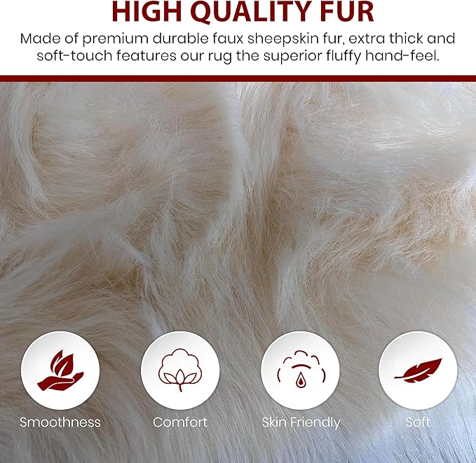 LAMBZY High Pile Super Soft Faux Sheepskin Rug (Cream, 3'x5')