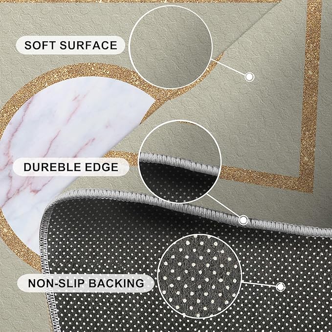 Abstract Marble Area Rugs Gilded Circle Rectangle Geometry Area Carpet Mid-Century Simple Rug Luxury Decor Rug for Living Room Door Mats Porch 5x7ft