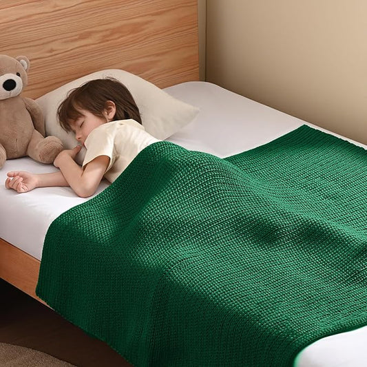 Guohaoi Knitted Weighted Blanket Kids (Green 40"x60" 10lbs) No Beads Cooling Heavy Blanket, Home Decor Breathable Chunky Knit Throw Blanket for All-Season Use