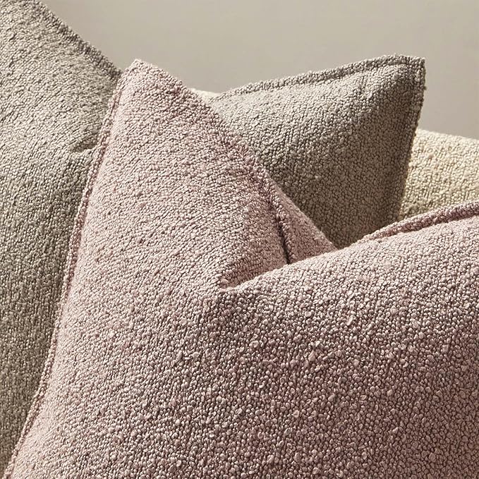 JUSPURBET Pink Decorative Pillow Covers 16x24 Set of 2 Throw Pillow Covers for Couch Sofa Bed Cozy Boucle Textured Lumbar Cushion Covers Cases with Hidden Zipper for Living Room Home Decor