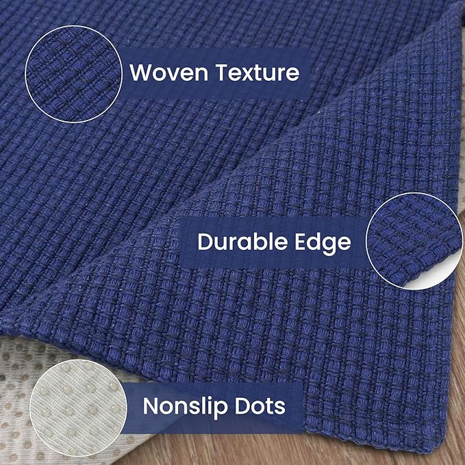 IOHOUZE Washable Runner Rug 2x7 Non Slip Runners for Hallways Entryway Runner Indoor, Kitchen Rugs Woven Cotton Floor Carpet for Kitchen Hall Entrance Bedroom, Royal Blue/Navy