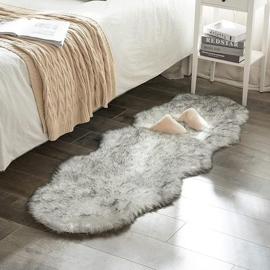 MIULEE Luxury Super Soft Fluffy Area Rug Faux Fur Sheepskin Rug Decorative Plush Shaggy Carpet for Bedside Sofa Floor Nursery 2 x 6 Feet, Gradient Grey
