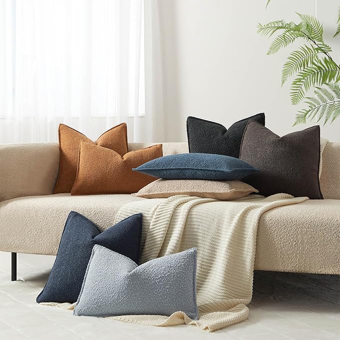 JUSPURBET Black Decorative Pillow Covers Set of 2 Throw Pillow Covers for Couch Sofa Bed Cozy Boucle Textured Cushion Covers Cases with Hidden Zipper for Living Room Home Decor 16x16
