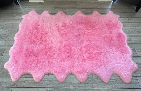 Free Shape Luxury Soft Fluffy Shag Area Rug Duo Decto 12 Pelts 6'x12', 180x360cm - Vegan Fur Ultra Soft Indoor Carpet Nursery Rugs for Bedroom Home Decor, Pink