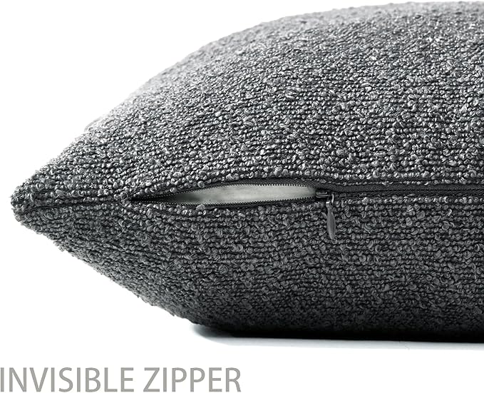 Boucle Decorative Throw Pillow Covers for Couch Set of 2, 24x24 inches, Charcoal