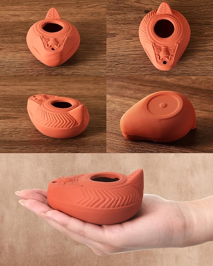 Pinkunn 1 Set Clay Oil Lamp Herodian Olive Oil Lamp for Indoor Use Terracotta Biblical Lamps Ancient Antique Replica for Israel Judaica/Christian Hanukkah Gift Worship Prayer Religious Artifact
