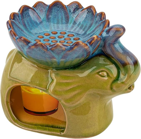 Essential Oil Burner Aroma Diffuser Ceramic Wax Melt Candle Holder Tealight Fragrance Warmer Elephant Green