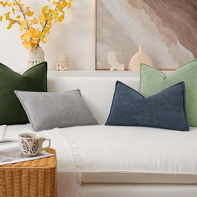Kevin Textile 14x20 Inch Lumbar Pillow Cover 1 Pack Soft Boucle Textured Decorative Waterproof Rectangle Cushion Elegant Accent Pillow for Couch Sofa Chair Bed Home Decor Indoor Outdoor Sage Green