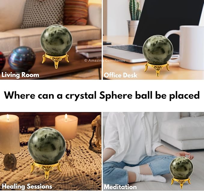Amazing Gemstone Green Tourmaline in Quartz Crystal Ball with Stand - 1.5 Inches Crystal Sphere Meditation Balls for Witchcraft and Decorative Balls
