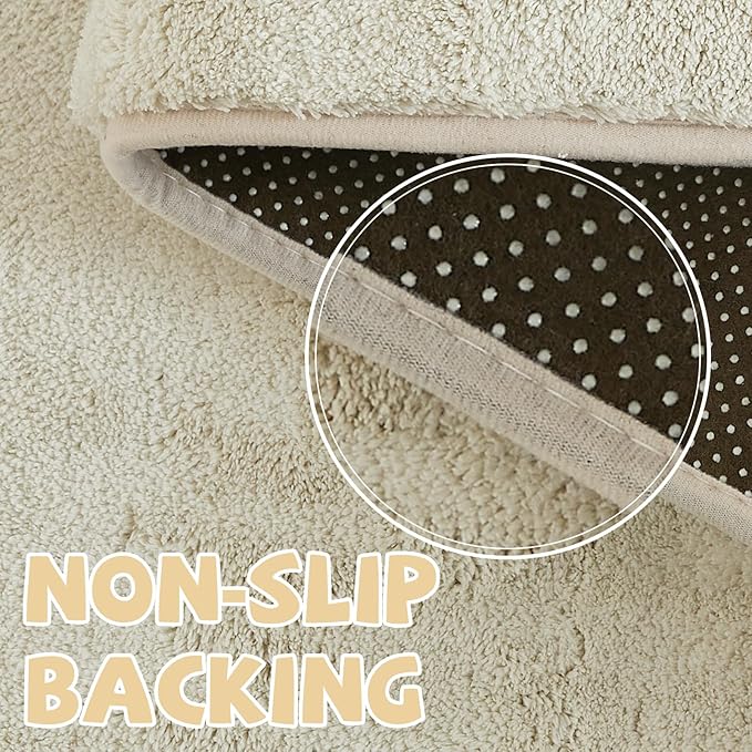 jinchan Solid Plush Runner Rug 2x5 Performance Shaggy Washable Hallway Rug Soft Modern Faux Wool Cozy Non Slip Carpet for Bedroom Laundry Room Living Room Kids Nursery Ivory