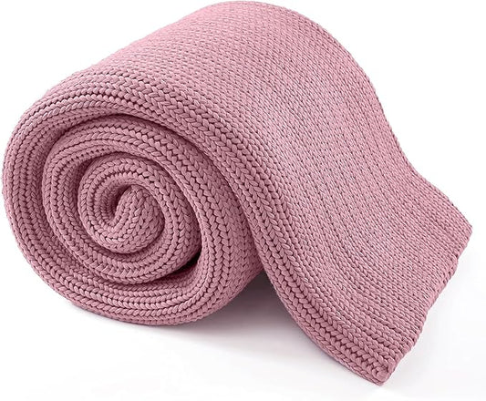 Guohaoi Knitted Weighted Blanket for Adults (Muted Pink 48"x72" 12lbs) No Beads Cooling Throw Blanket for Hot Sleepers, Home Decor Breathable Chunky Knit Heavy Blanket Use on Full Size Bed