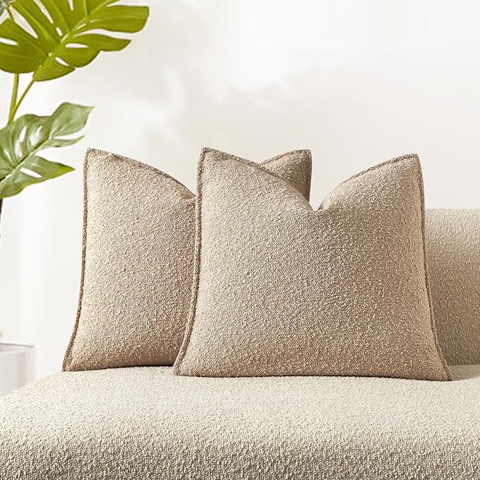 JUSPURBET 26x26 Pillow Covers Set of 2 Decorative Throw Pillow Covers Case for Couch Sofa Bed Soft Boucle Textured Cushion Covers with Hidden Zipper for Home Decor Living Room,Oatmeal