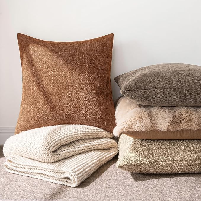 MIULEE Pack of 2 Decorative Throw Pillow Covers Soft Chenille Throw Pillows Solid Neutral Farmhouse Textured Cushion Covers Morden Home Decor for Couch Sofa Bedroom Living Room 20x20 Inch,Dark Brown