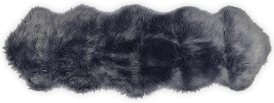 Nouvelle Legende Faux Fur Sheepskin Rug Duo, Soft, Plush, Premium High-Pile Accent Rug for Bedrooms, Hallways & Living Spaces, Warm & Cozy, Decorative, Faux Leather Backing, Easy Care, 23" x 73", Gray
