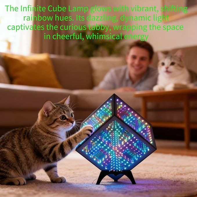 Infinity Hyper Cube LED Table Lamp - Infinity mirror light with 100+ Patterns, Music Sync, App Control, infinite cube night lights for Gaming,party,living room,bedroom, light display and more(7Inches)