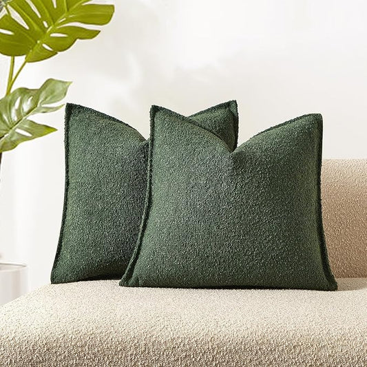 JUSPURBET Green Decorative Pillow Covers 22x22 Set of 2 Throw Pillow Covers for Couch Sofa Bed Cozy Boucle Textured Cushion Covers Cases with Hidden Zipper for Living Room Home Decor
