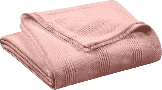 King Size 100% Cotton Blanket | Super Soft Breathable Lightweight Throw | All-Season Knit Blanket | Luxury Hotel Versatile | Easy Care Pink Clay