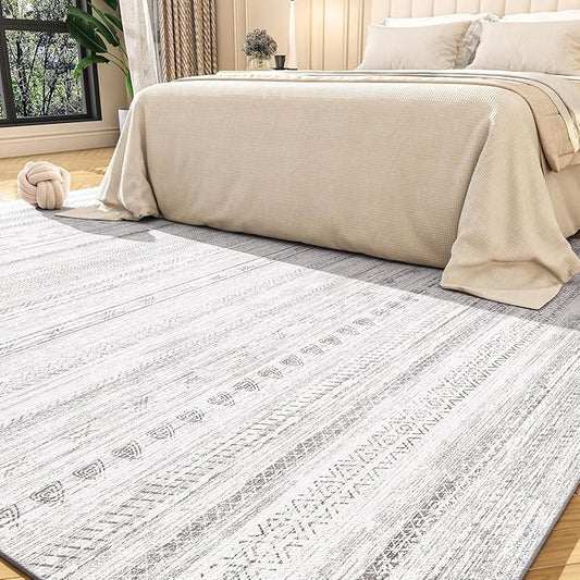 9x12 Area Rugs for Living Room Machine Washable Rug Distressed Indoor Carpet Neutral Moroccan Boho Rug Ultra Soft Area Rug for Bedroom Dining Room Playroom Office, Grey