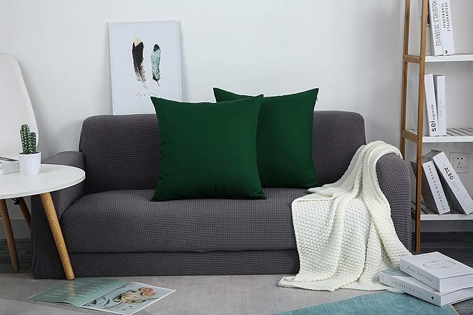TangDepot Handmade Decorative Solid 100% Cotton Canvas Throw Pillow Covers/Pillow Shams, (28"x28", Deep Green)