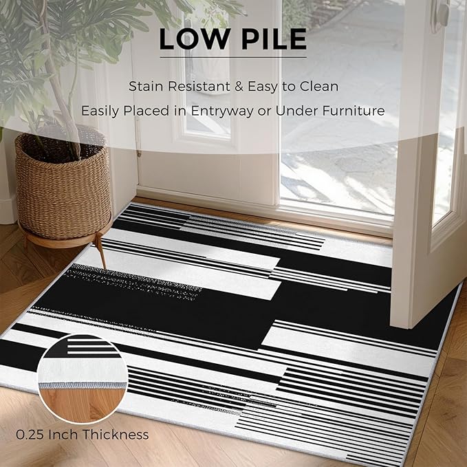 Black and White Stripe Rugs for Home Decor, 8x10 ft, Modern Stripes Area Rugs for Living Room, Soft Non Slip Washable Abstract Striped Carpet Bedroom Decorations Dt-Ghf-31