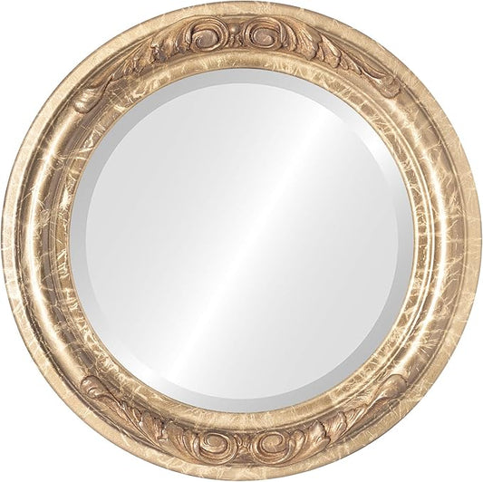 OVALCREST Round Beveled Wall Mirror for Home Decor - Florence Style - Champagne Gold - 22x22 Outside Dimensions