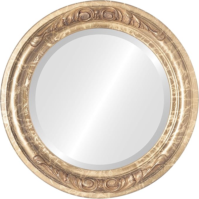 OVALCREST Round Beveled Wall Mirror for Home Decor - Florence Style - Champagne Gold - 28x28 Outside Dimensions