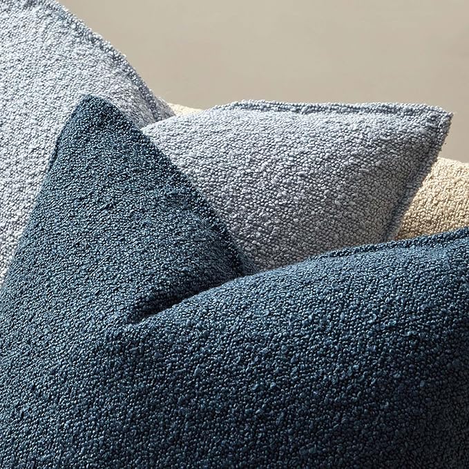 JUSPURBET Blue Decorative Pillow Covers 16x24 Set of 2 Throw Pillow Covers for Couch Sofa Bed Cozy Boucle Textured Lumbar Cushion Covers Cases with Hidden Zipper for Living Room Home Decor