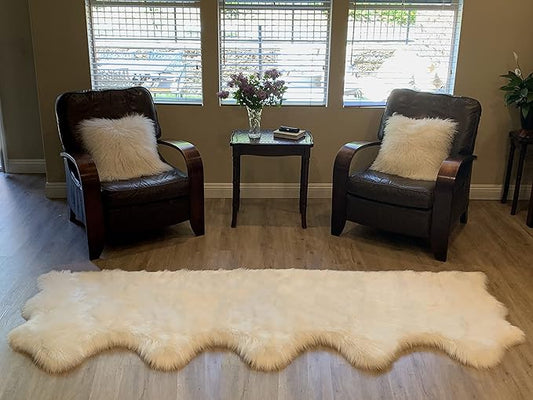 LAMBZY Faux Sheepskin Super Soft Hypoallergenic Silky Shag Rug for Living Room, Kids Room, Sofa (5 Pelts Side by Side 3'x10', Cream)