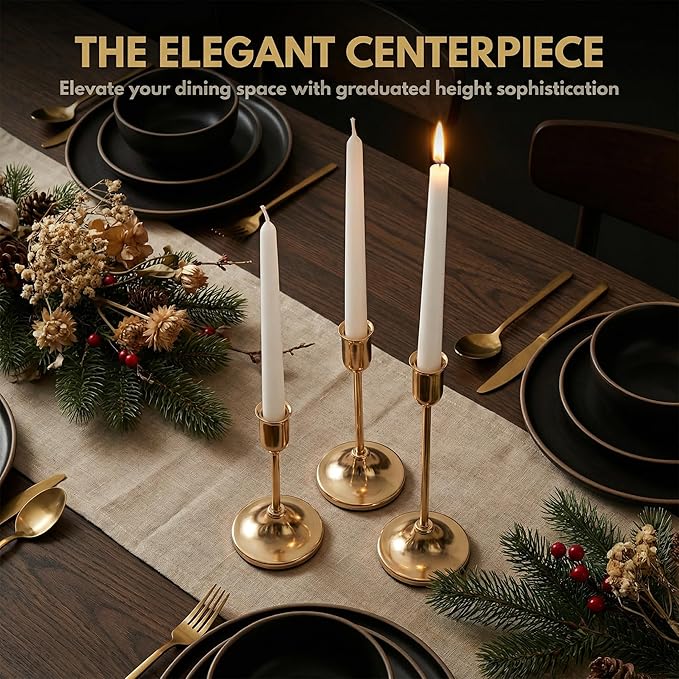 54 Pcs Gold Candlestick Holders Set - Vintage Brass Taper Candle Holder for Pillar Candles - Modern Decorative Centerpiece for Wedding Fireplace Mantel Decor - Cozy Atmosphere Housewarming Gift