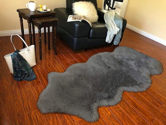 Free Shape Luxury Soft Fluffy Shag Area Rug Single and a Half 2'x4', 60x120cm - Vegan Fur Ultra Soft Indoor Carpet Nursery Rugs for Bedroom Home Decor, Dark Grey