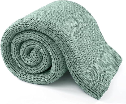 Guohaoi Knitted Weighted Blanket for Adults (Haze Green 48"x72" 15lbs) No Beads Cooling Throw Blanket for Hot Sleepers, Home Decor Breathable Chunky Knit Heavy Blanket Use on Full Size Bed