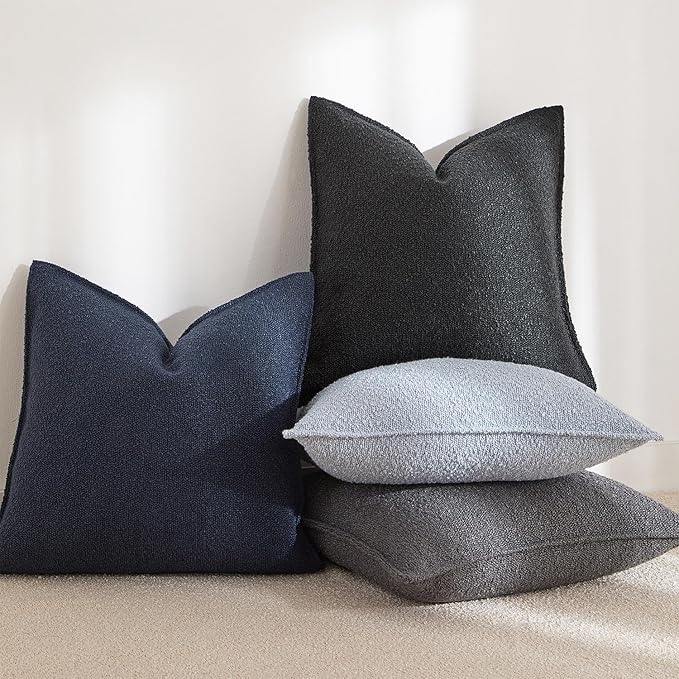 JUSPURBET Light Blue Decorative Pillow Covers 24x24 Set of 2 Throw Pillow Covers for Couch Sofa Bed Cozy Boucle Textured Cushion Covers Cases with Hidden Zipper for Living Room Home Decor