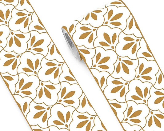 FLFK Wallpaper Border Gold and White Patterns Peel and Stick Wall Border Self Adhesive Wallpapers for Living Room Bedroom Kitchen Bathroom 9"x240"