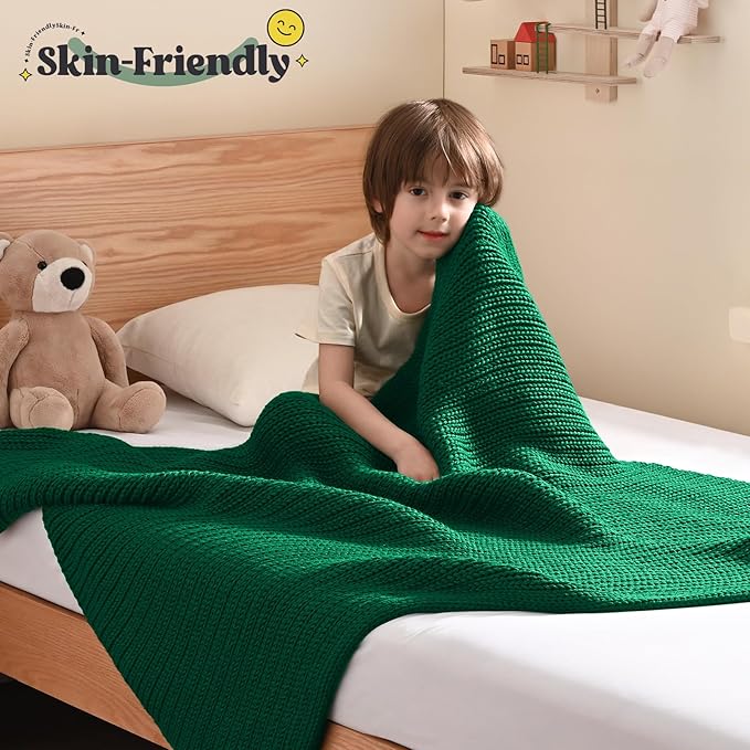Guohaoi Knitted Weighted Blanket Kids (Green 36"x48" 3lbs) No Beads Cooling Heavy Blanket, Home Decor Breathable Chunky Knit Throw Blanket for All-Season Use