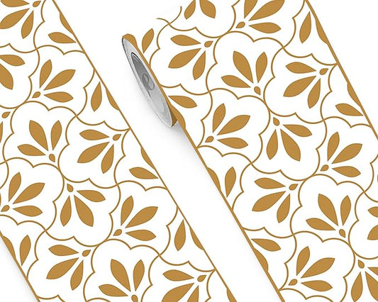FLFK Wallpaper Border Gold and White Patterns Peel and Stick Wall Border Self Adhesive Wallpapers for Living Room Bedroom Kitchen Bathroom 10"x240"