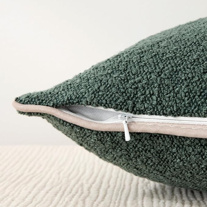 Amazon Basics Boucle Throw Pillow Covers for Couch, Living Room, Home Decor with Hidden Zipper, Green, 18×18in, Pack of 2